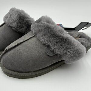 Dearfoams Faux Fur Clog Slippers Gray Women’s Size 9W DCOM 75094 Good Condition